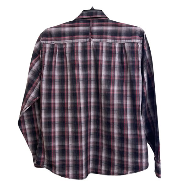 Projek Raw Shirt Mens XL Black Red Gray Plaid Graphic Button Up Long Sleeve - Picture 6 of 12